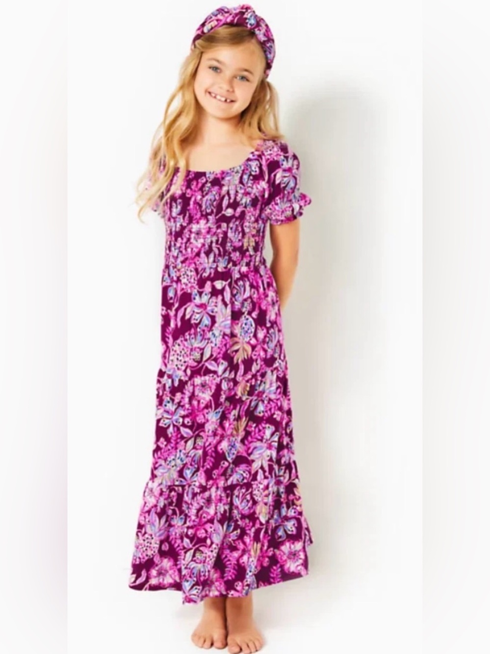 Lilly Pulitzer Girls Pink Floral Off-Shoulder Dress